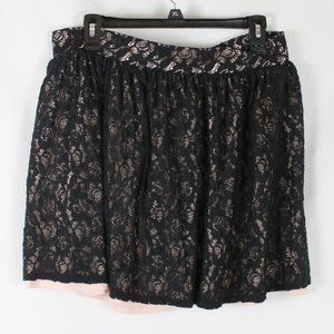 OLSENBOYE Mini Skirt Woman Size 13  Full Skirt Black Lace with Pink underlayer